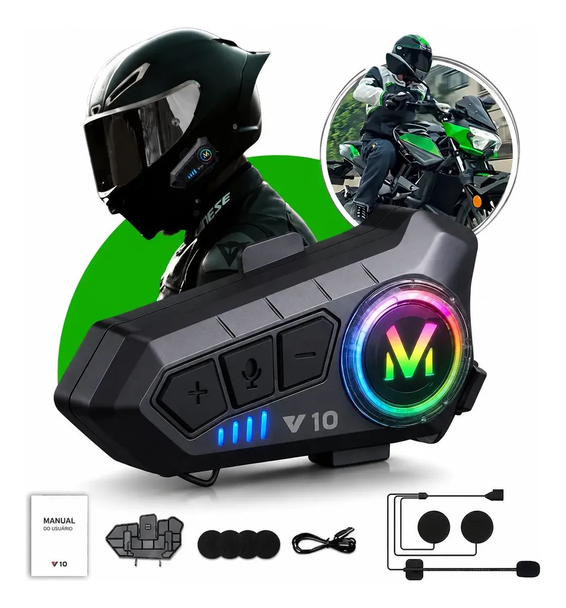 Fone de Ouvido Bluetooth RGB Sem Fio para Capacete